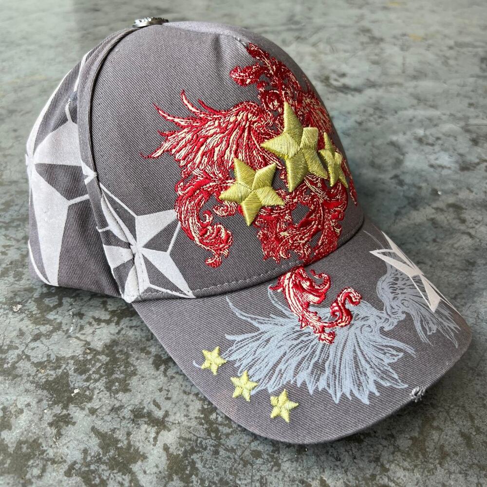 Y2K Pugs Gear Embroidered Graphic Baseball Cap Grey Distressed Hat Hook & Loop